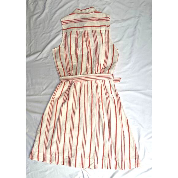 NWT J Crew Linen Red White Striped Sleeveless Tie-waist Shirt Dress, 2 - Picture 3 of 5